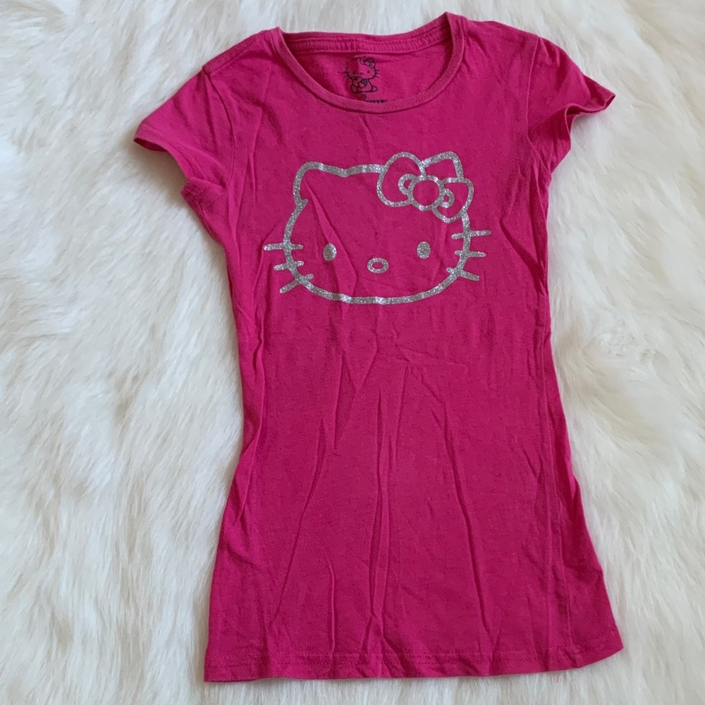 Hello Kitty Pink Tee with Glittering Silver Design